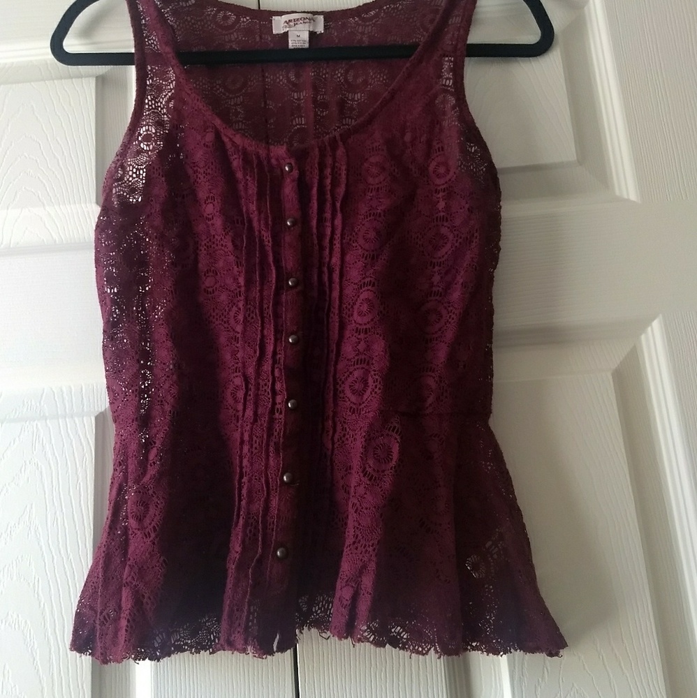 Burgundy button up lace tank top